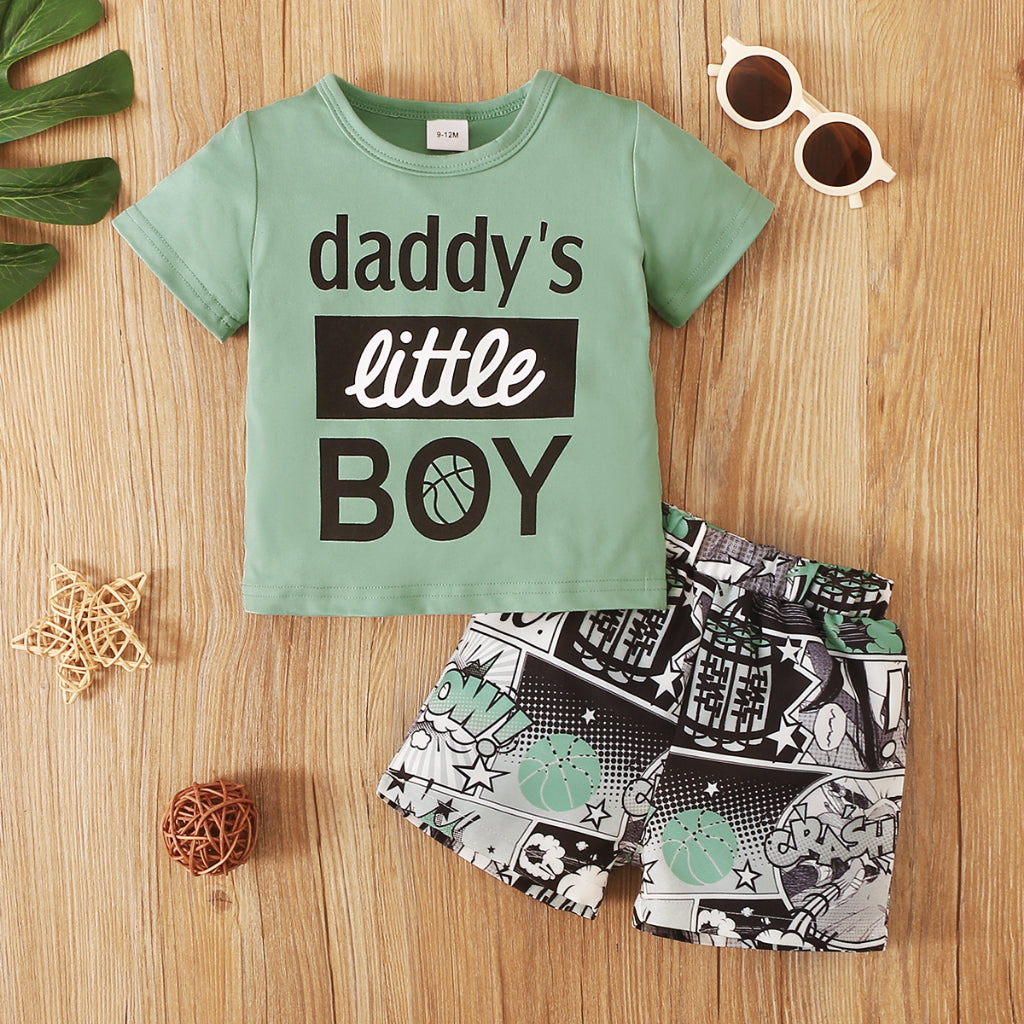 2-Piece Green Top + Letter Shorts Set - Summer Fashion