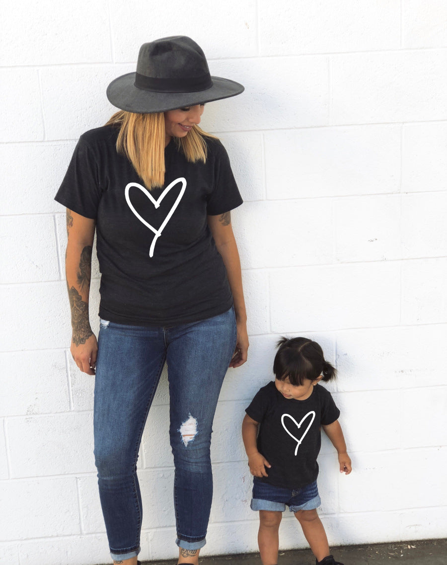 Heart Print Matching T-Shirt for Mom and Kids