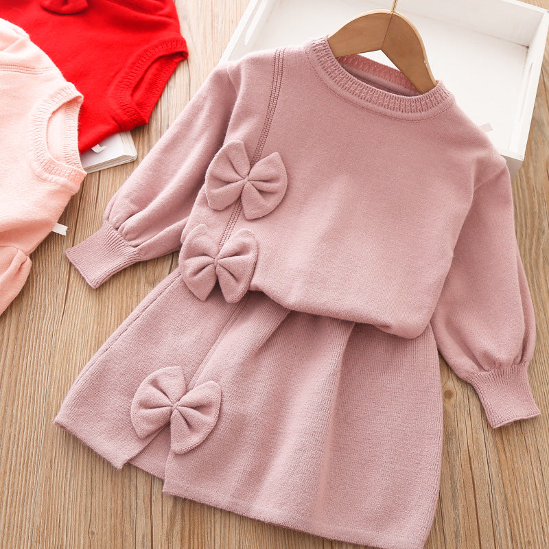 Girls' 2-Piece Winter Clothing Set: Long Sleeve Sweater and Skirt