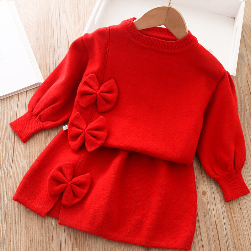 Girls' 2-Piece Winter Clothing Set: Long Sleeve Sweater and Skirt