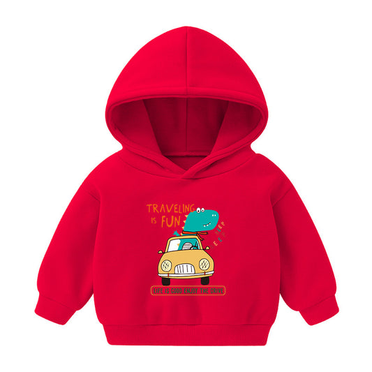 Autumn and Winter Cartoon Jumper: Warm Fleece Jacket with Soft Breathable Cap for Boys and Girls