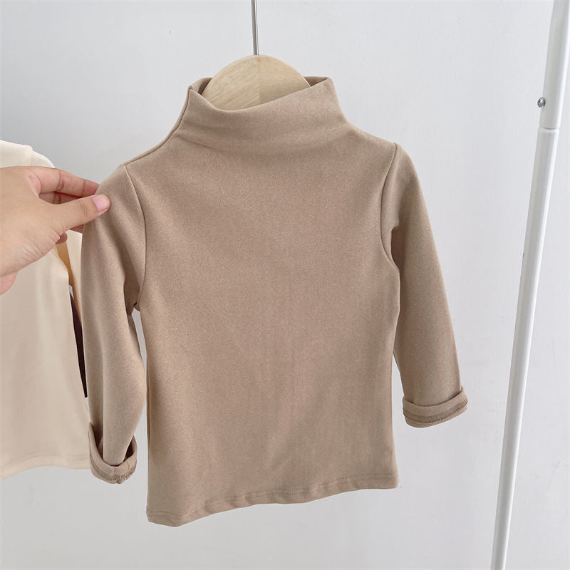 Kids' Turtleneck Solid Long Sleeve Fleece Shirts - Autumn/Winter