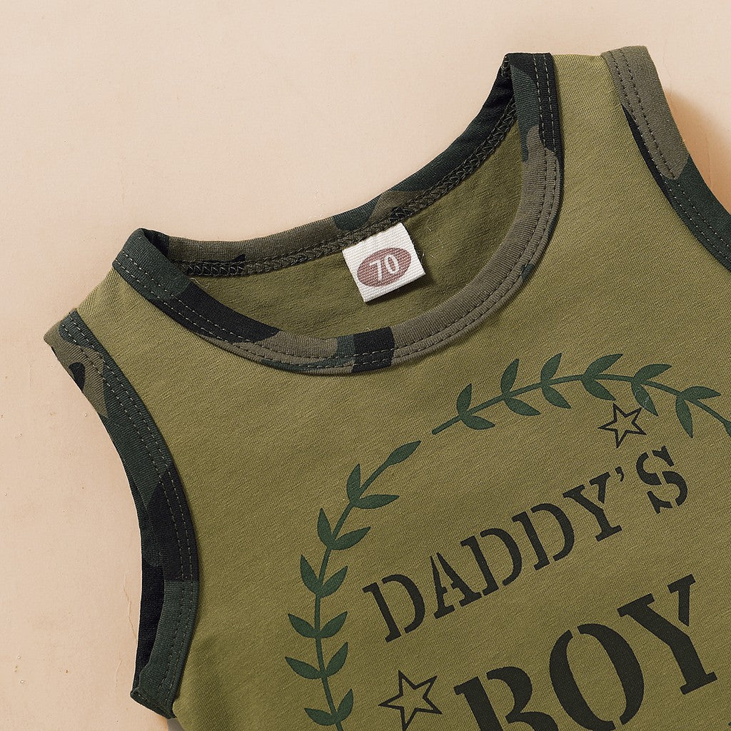 "Daddy's boy" - Baby Boy 2PCS Letters Print Vest Top + Camouflage Shorts Set - Summer Fashion