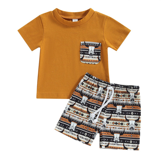 Baby Boy Short Sleeve Graphic Letter Print T-Shirt + Shorts Set